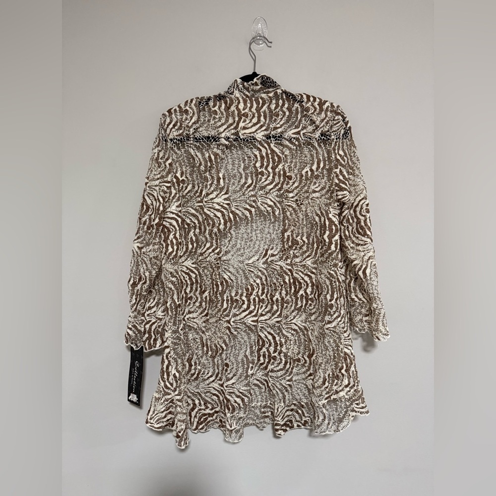 IC Collection by Connie K Metallic Animal Print Lace Topper Cardigan Large NWT - Picture 2 of 6